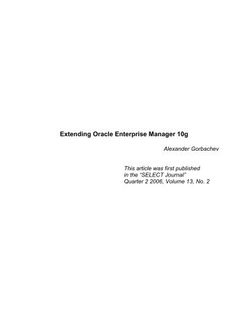 Extending Oracle Enterprise Manager 10g - The Pythian Group