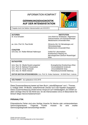 information kompakt gerinnungsdiagnostik auf der intensivstation