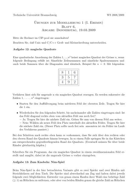 ¨Ubungen zur Modellierung 1 (I. Eremin) Blatt 6, Abgabe ...