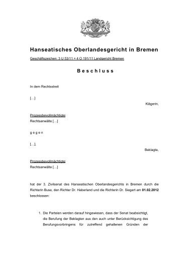 3 U 53/11 - Hanseatisches Oberlandesgericht Bremen