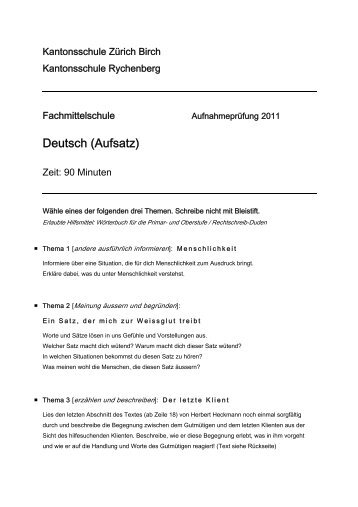 Deutsch (Aufsatz) - Zentrale Aufnahmeprüfung