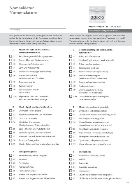 Nomenklatur Nomenclature - Messe Stuttgart