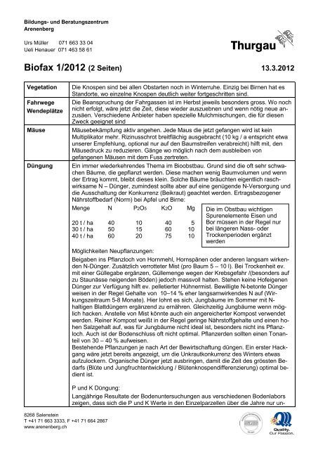 Biofax 1/2012 (2 Seiten) - und Beratungszentrum Arenenberg