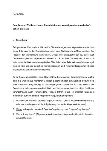 Helmut Cox Regulierung, Wettbewerb und Dienstleistungen von ...