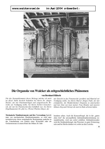 Die Organola von Walcker als ... - Walcker Orgelbau