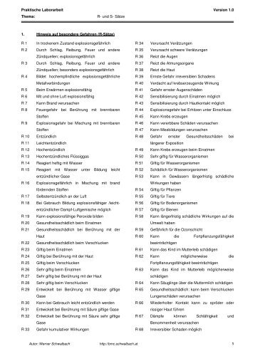 R-Sätze - Chemie-Mainz