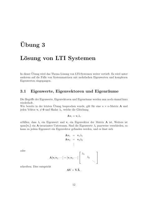 ¨Ubung 3 Lösung von LTI Systemen