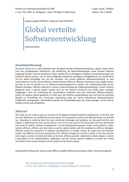 Global verteilte Softwareentwicklung - Institute for Information ...