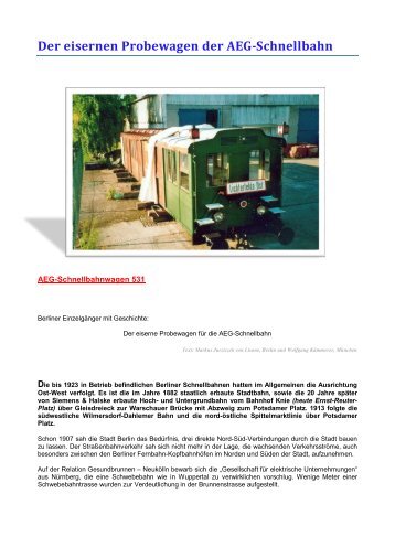 Der eisernen Probewagen der AEG-Schnellbahn - Geschichte Berlins