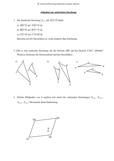 Zentrische Streckung Aufgaben Mit Lösungen Pdf Zentrische Streckung - Mathe-oli.de