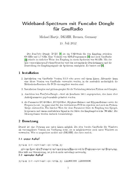 Wideband-Spectrum mit Funcube Dongle für GnuRadio