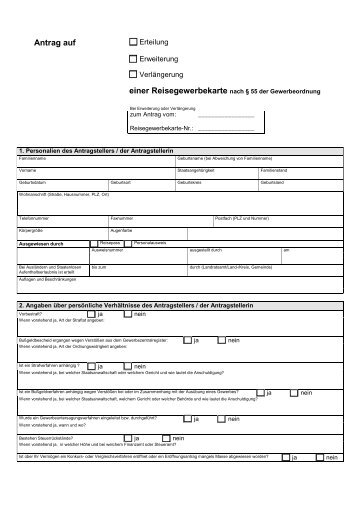 Antrag auf Erteilung einer Reisegewerbekarte