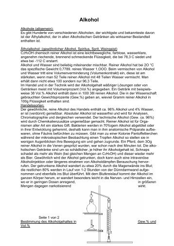 Alkohol - Olles Chemie Seite