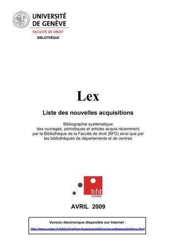 Liste des nouvelles acquisitions AVRIL 2009 - Université de Genève