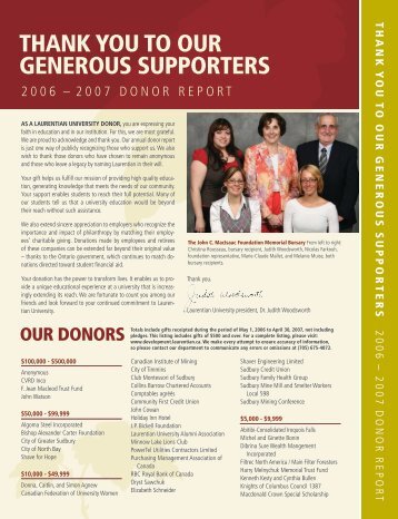 THANK YOU TO OUR GENEROUS ... - Laurentian University