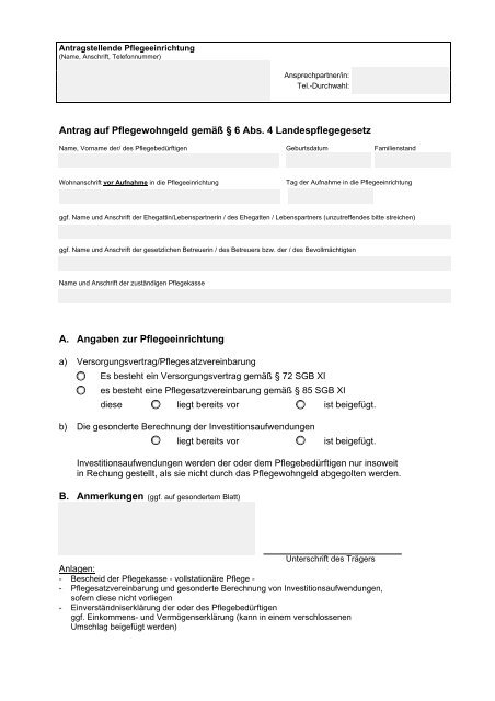 Sozialamt Antrag Auf Kostenübernahme Pflegeheim Formular Antrag auf Pflegewohngeld - WWK | Pflegeservice