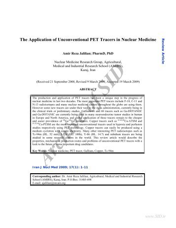 The Application of Unconventional PET Tracers in Nuclear ... - Sid