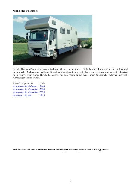 Bericht - Bau meiner Wohnmobile - Peter Prestele