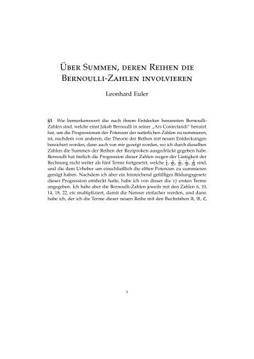 Über Summen, deren Reihen die Bernoulli-Zahlen involvieren