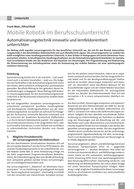Mobile Robotik im Berufsschulunterricht - Lehrstuhl für Pädagogik