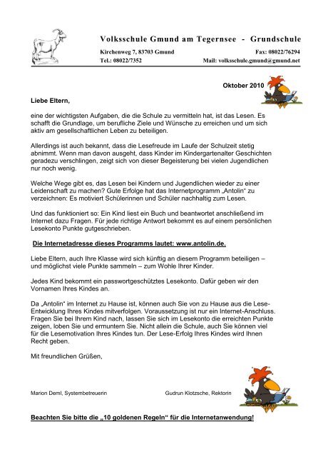 Antolin Elternbrief 1 Volksschule Gmund