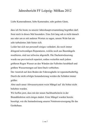 Jahresbericht FF Leipzig- Mölkau 2012