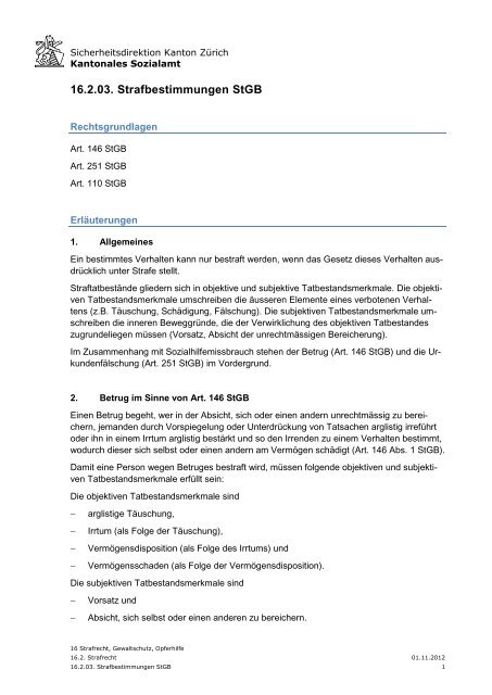 16.2.03. Strafbestimmungen StGB - Sozialhilfe-Behördenhandbuch ...