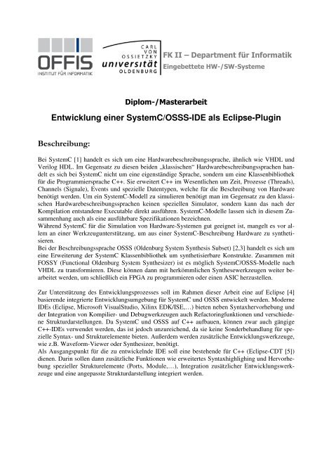 Entwicklung einer SystemC/OSSS-IDE als Eclipse-Plugin ...