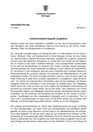 Pressemitteilung - Staatliches Schulamt Nürtingen