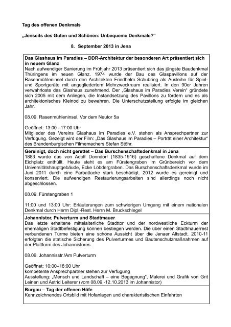 Programm zum Tag des offenen Denkmals (PDF, 71.6 KB) - Jena