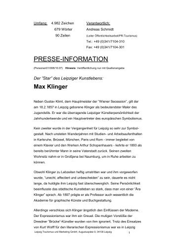 Pressetext Max Klinger (pdf 76.7 kB) - Leipzig Tourismus und ...