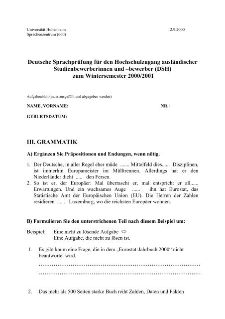 Deutsche Sprachprüfung für den Hochschulzugang ausländischer ...