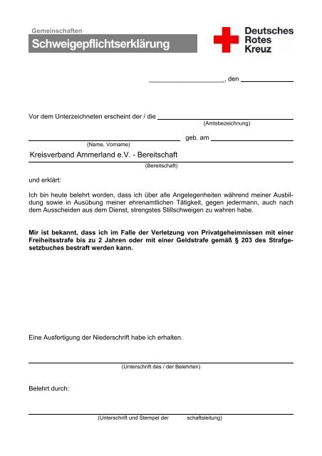 Schweigepflichtserklärung - DRK Ammerland