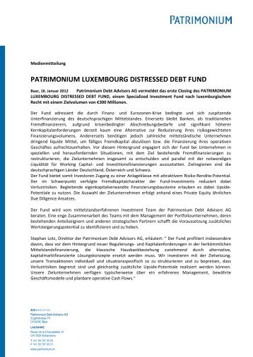 PATRIMONIUM LUXEMBOURG DISTRESSED DEBT FUND