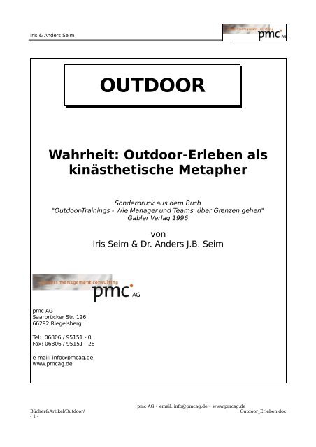 Wahrheit: Outdoor-Erleben als kinästhetische Metapher - NLP AS+S