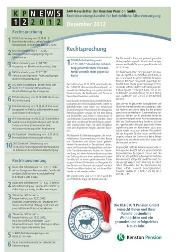 KP NEWS 12.2012 – bAV Newsletter der Kenston Pension GmbH