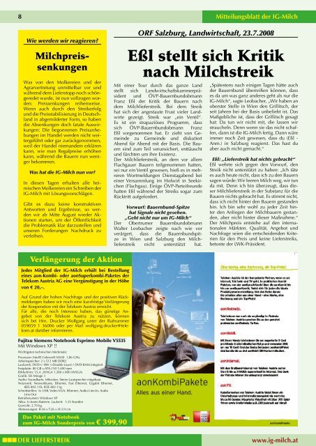 17. Zeitung, Ausgabe Juli 2008 - IG-Milch