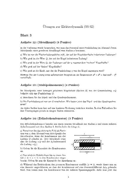 Übungen zur Elektrodynamik (SS 02) Blatt 3 Aufgabe 12 ...