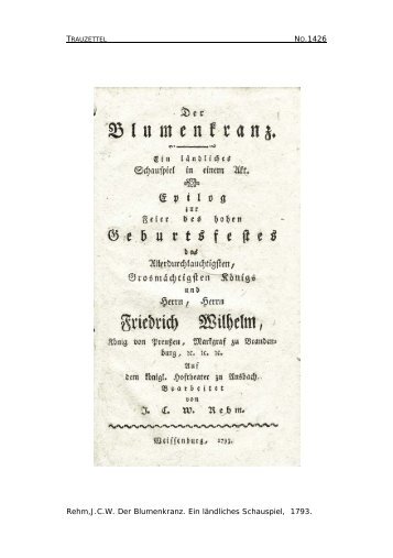 NO.1426 Rehm,J.C.W. Der Blumenkranz. Ein ländliches Schauspiel ...