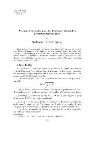 Mesures invariantes pour les fractions rationnelles ...