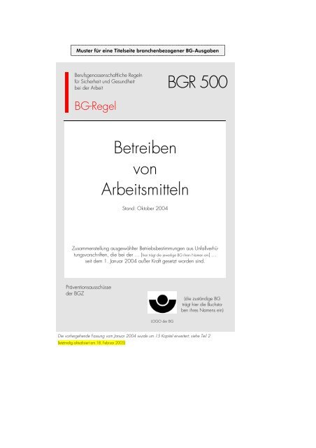 BGR 500 Betreiben von Arbeitsmitteln