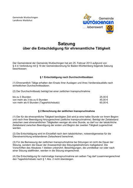 Satzung - Gemeinde Wutöschingen