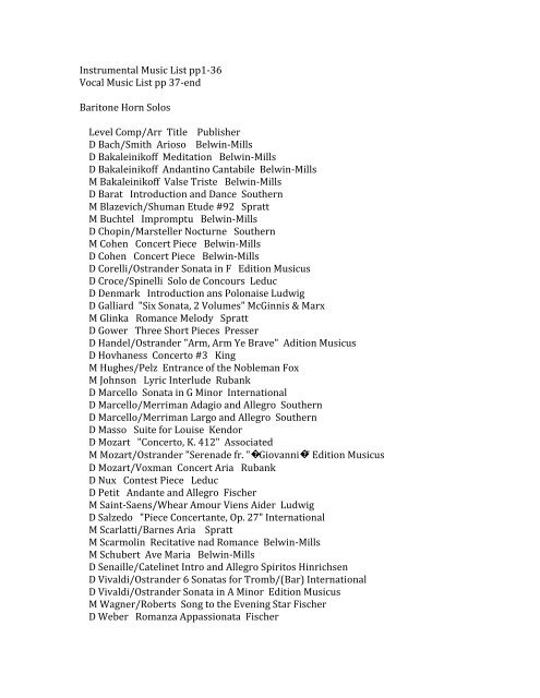 Instrumental Music List pp1-36 Vocal Music List pp ... - NDHSAA.com