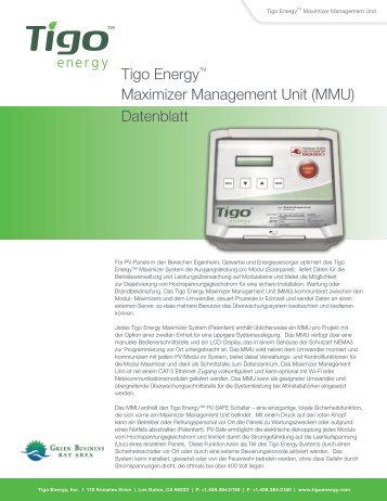 Tigo EnergyTM Maximizer Management Unit (MMU ... - Enerpoint