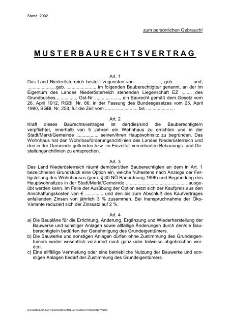 Baurechtsvertrag Muster - Inzersdorf-Getzersdorf