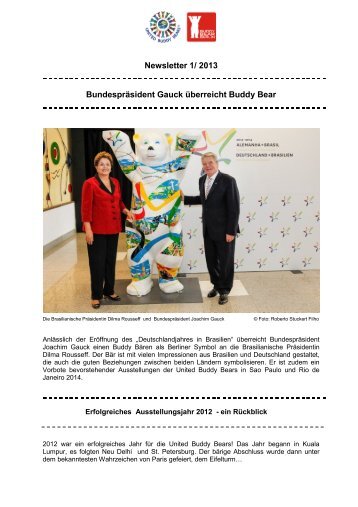 Newsletter 1/ 2013 Bundespräsident Gauck überreicht Buddy Bear