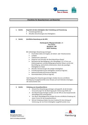 Checkliste für Bewerberinnen und Bewerber - Info Altenpflege