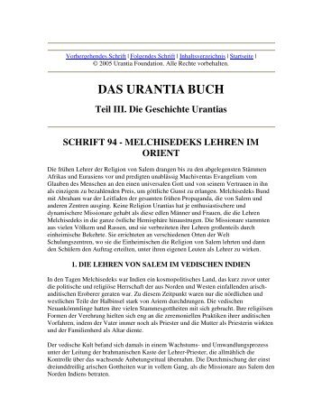 Das Urantia Buch - Schrift 94 - Melchisedeks Lehren im Orient