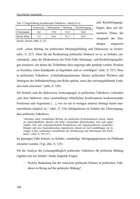 Die politische Talkshow - ein Medium politischer Bildung?