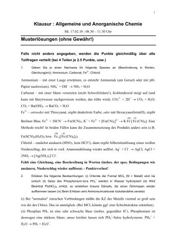 Klausur : Anorganische Chemie I/II